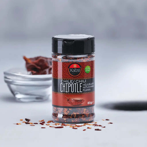 Chipotle Chiliflocken von Xatze – Rauchig & intensiv, 85g. Perfekt für würzige Salsas, Pizza und mexikanische Gerichte, authentisch aus Mexiko.