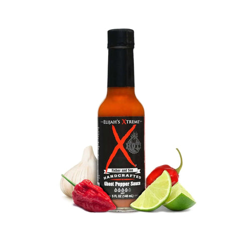 Elijah's Xtreme Ghost Pepper Hot Sauce, 148ml, handgefertigte scharfe Sauce mit Ghost Pepper und Limette, perfekt für Liebhaber extremer Schärfe.