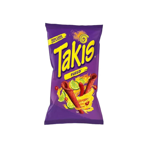 Takis Fuego Chips, 100g, feurig scharfe Tortilla-Chips mit Limetten-Chili-Geschmack, ein intensiver Snack für Schärfeliebhaber.