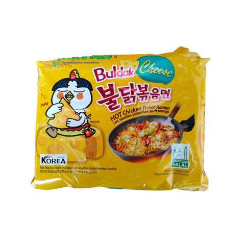 Buldak Cheese Hot Chicken Flavor Ramen, 700g, scharfe Instant-Nudeln mit Hühnergeschmack und Käse, halal.