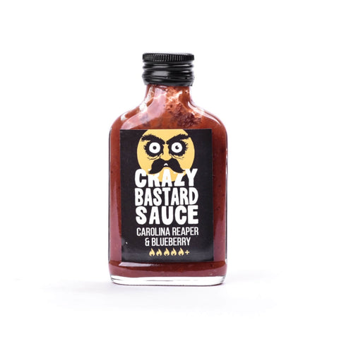 Crazy Bastard Sauce mit Carolina Reaper und Blaubeere, 100ml, fruchtig-scharfe Soße für Liebhaber extremer Schärfe.