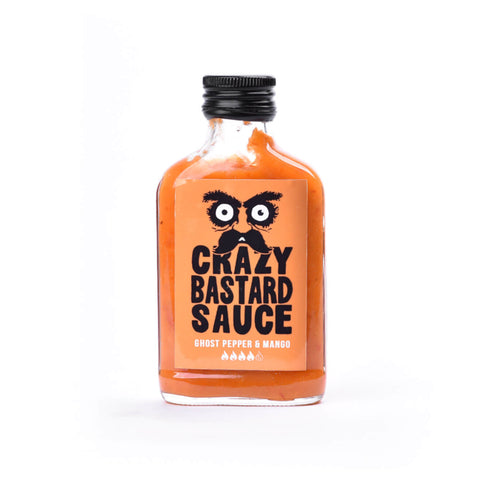 Crazy Bastard Sauce mit Ghost Pepper und Mango, 100ml, tropisch-fruchtige Soße mit intensiver Schärfe.