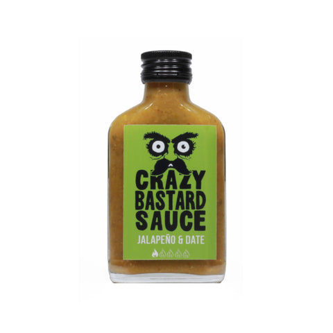 Crazy Bastard Sauce mit Jalapeño und Dattel, 100ml, milde bis mittlere Schärfe mit einer süßen Note.