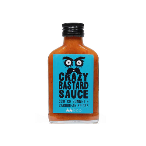 Crazy Bastard Sauce mit Scotch Bonnet und karibischen Gewürzen, 100ml, scharfe Karibik-Soße mit fruchtig-pikanter Note.