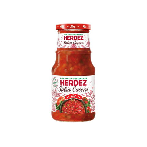 Herdez Salsa Casera Hot, 453g, klassische mexikanische Salsa mit feuriger Schärfe und frischen Zutaten.