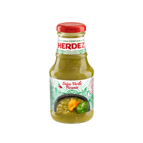 Herdez Salsa Verde Picante, 240g, pikante grüne Salsa mit scharfer Habanero-Note, perfekt für mexikanische Gerichte.