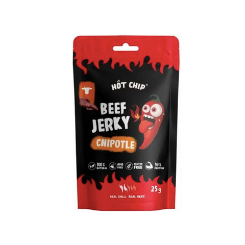 Hot Chip Beef Jerky Chipotle, 25g, würziges Rindfleisch-Jerky mit Chipotle-Chili, glutenfrei und reich an Protein.