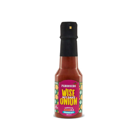 Padronero Wise Onion Hot Sauce, 200ml, würzige Sauce mit Zwiebelaroma und feurigem Geschmack.