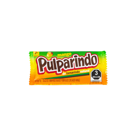 Pulparindo Mango Tamarind Candy, 14g, mexikanisches Tamarind-Süßigkeit mit fruchtigem Mangogeschmack.