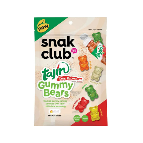 Snak Club Tajín Gummy Bears, 57g, bunte Gummibärchen in Geschmacksrichtungen wie Erdbeere, Apfel und Zitrone, gewürzt mit Tajín-Chili und Limette.